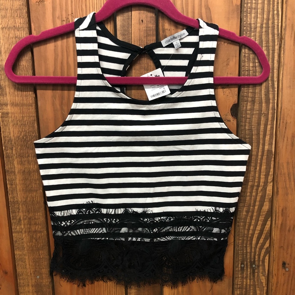 NWT Charlotte Russe black and white lace crop top - Picture 3 of 6
